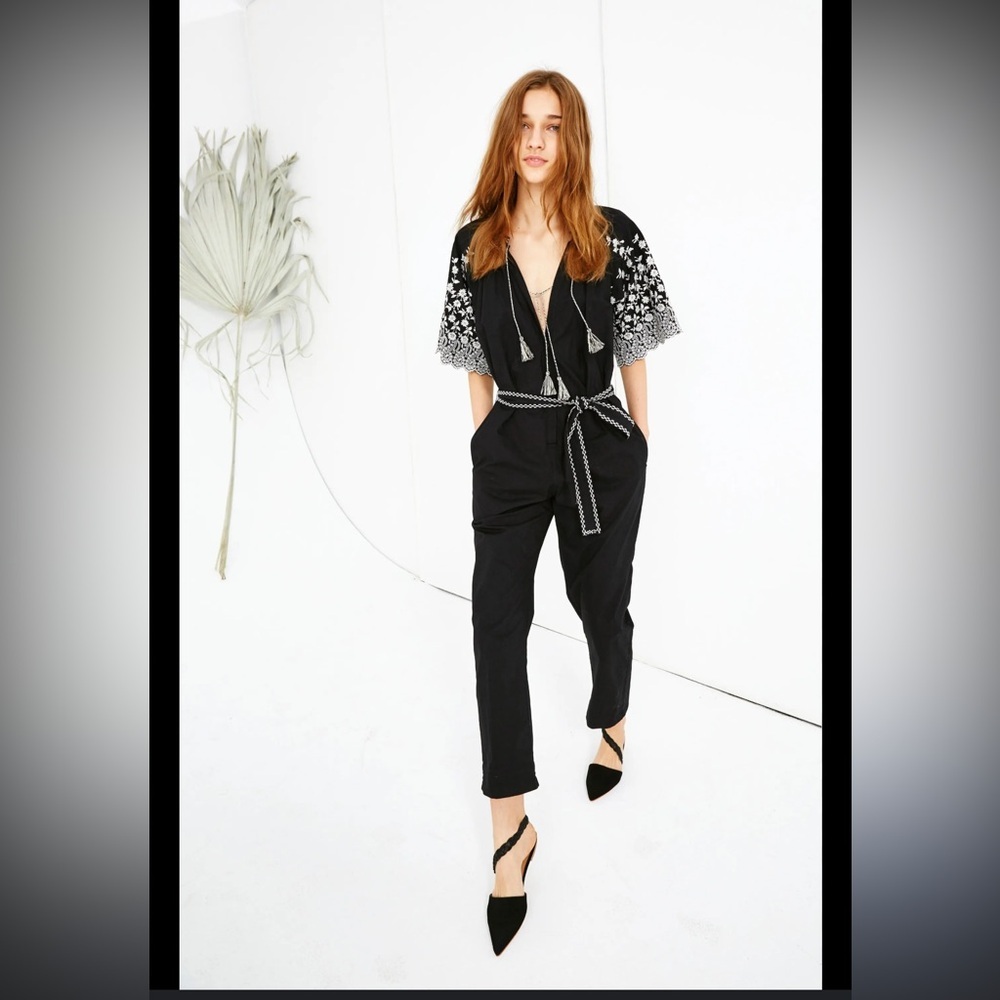 Ulla Johnson Alexi Black and White Embroidered Jumpsuit